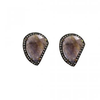 High Fashion Designer Iolite with CZ Stone Seated Two-Tone Plated Earring 